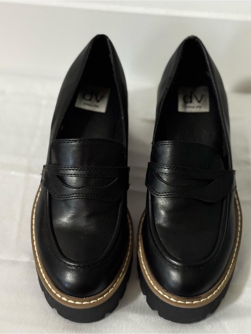 Dolce Vita Woman's US 7.5 Tammy Black Platform Chunky Heel Penny Loafers